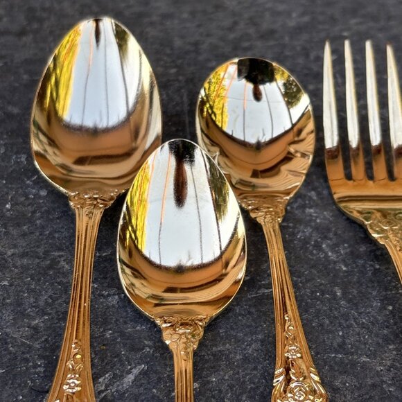 Northcraft 10K Gold Plated Flatware Set Roses Japan 44 Pcs Forks Spoons Knives - Picture 7 of 9